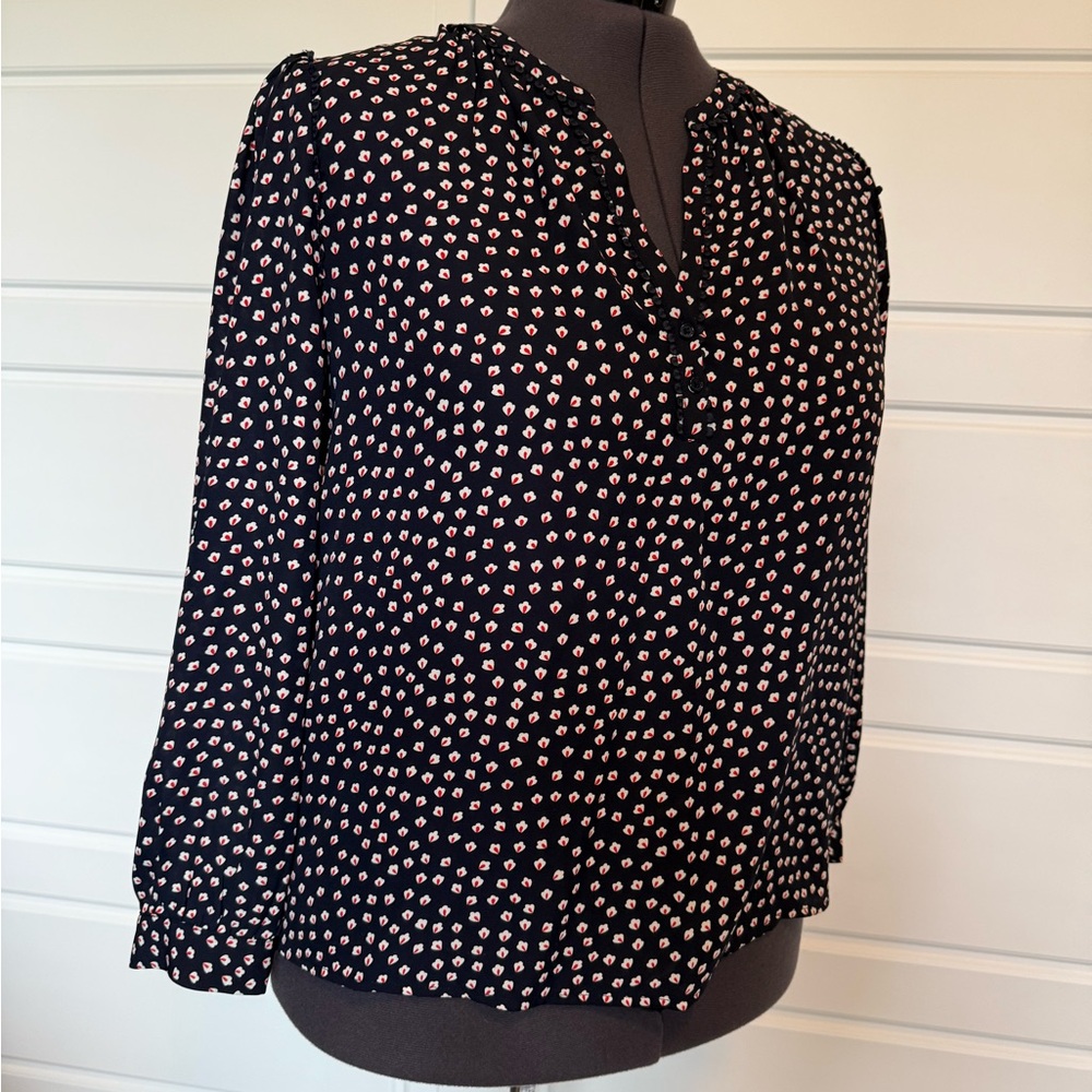 Women's Navy and White Patterned Blouse